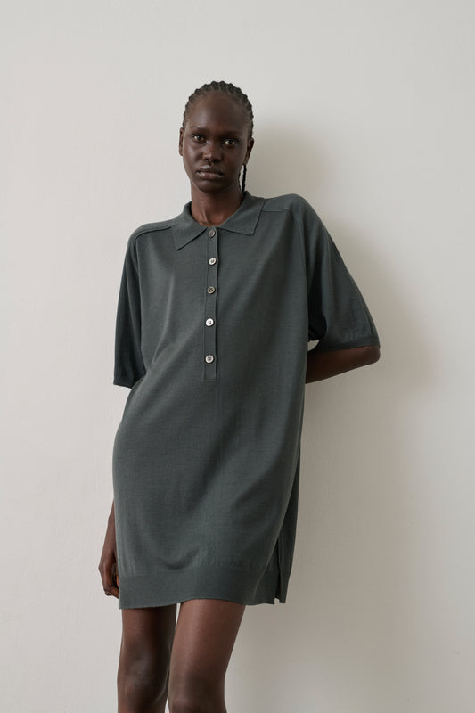 Robe Hilda - Gris/Bleu - Laine mérinos - Femme